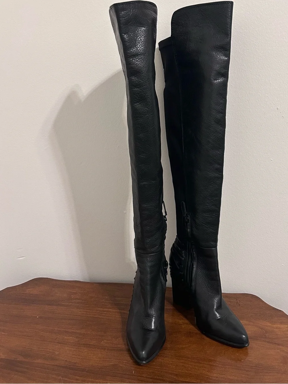 Dolce Vita Black Over-the-Knee Leather & Stretch Block Heel Boots Size 8